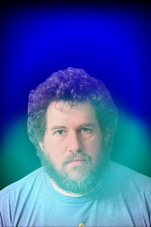 Aura portrait with deep blue and turquoise colors