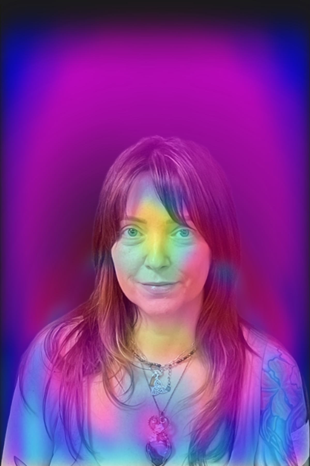 Aura portrait with magenta, yellow, and blue colors